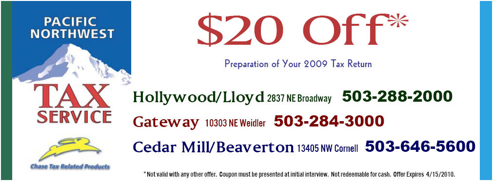 $20 OFF Tax Preparation at Pacific Northwest Tax Service