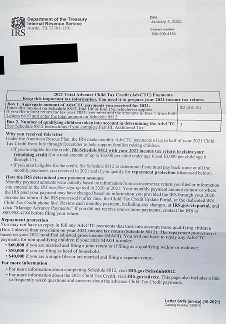 Image of IRS 6419 Letter